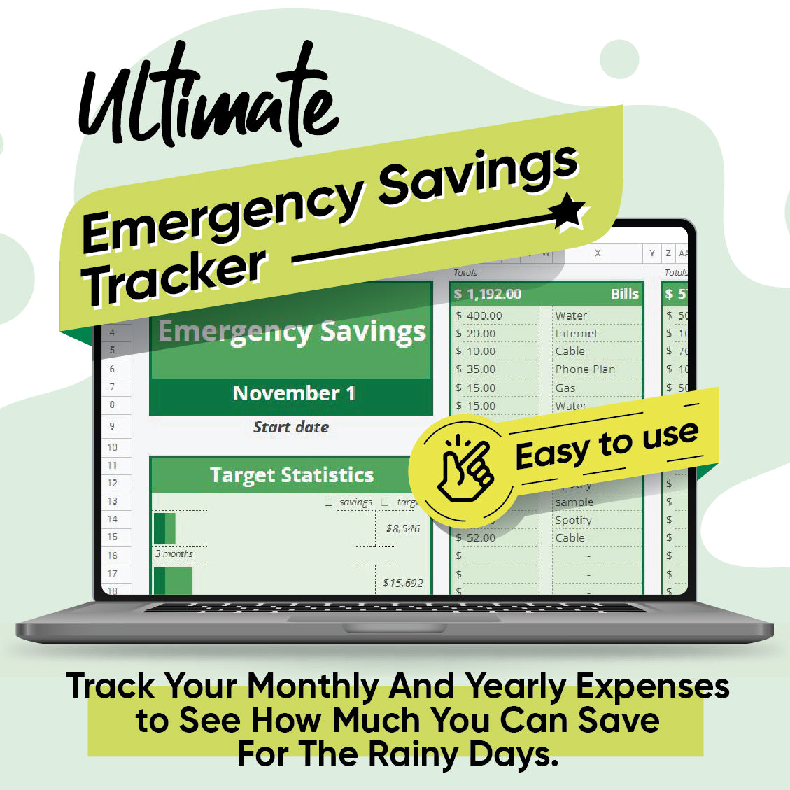 Ultimate Emergency Savings Tracker - Easy to use & lifetime access
