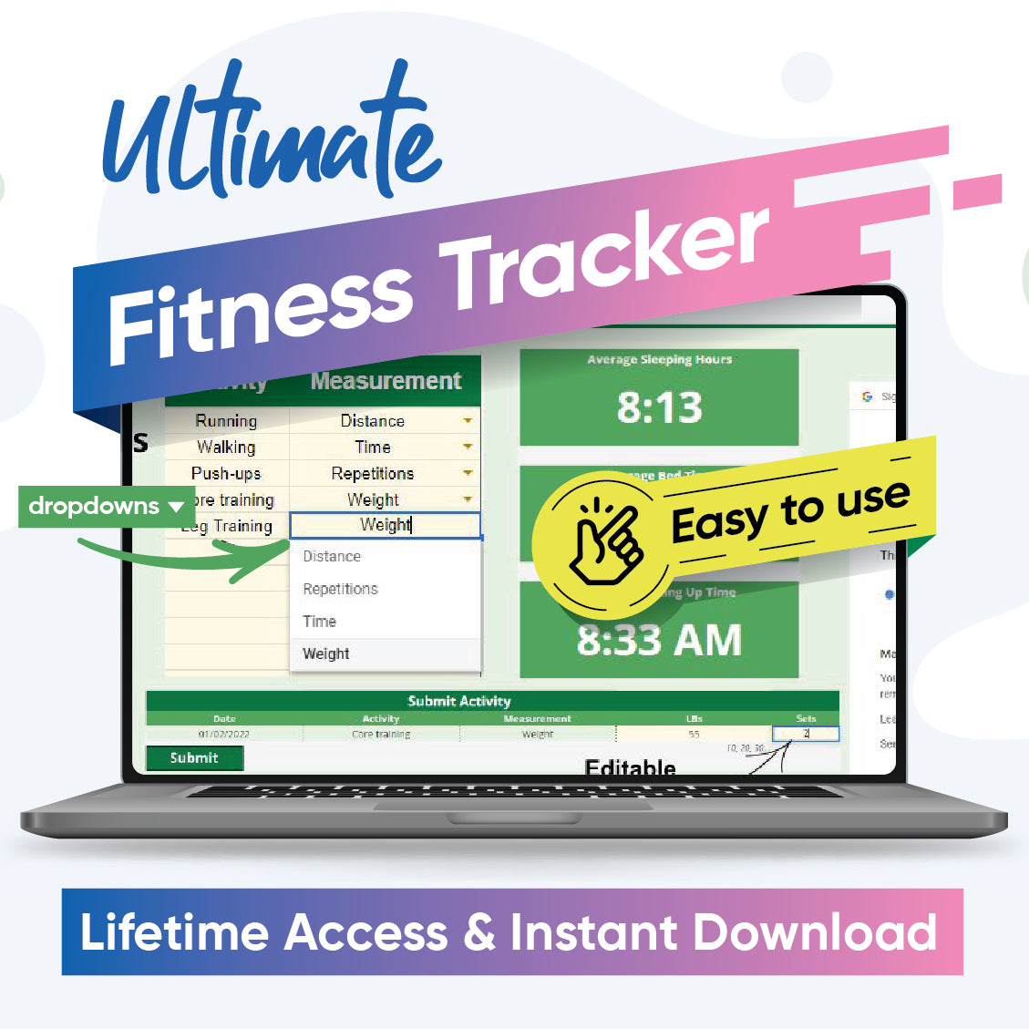 Ultimate Weight Loss & Fitness Tracker Spreadsheet Lifetime Access